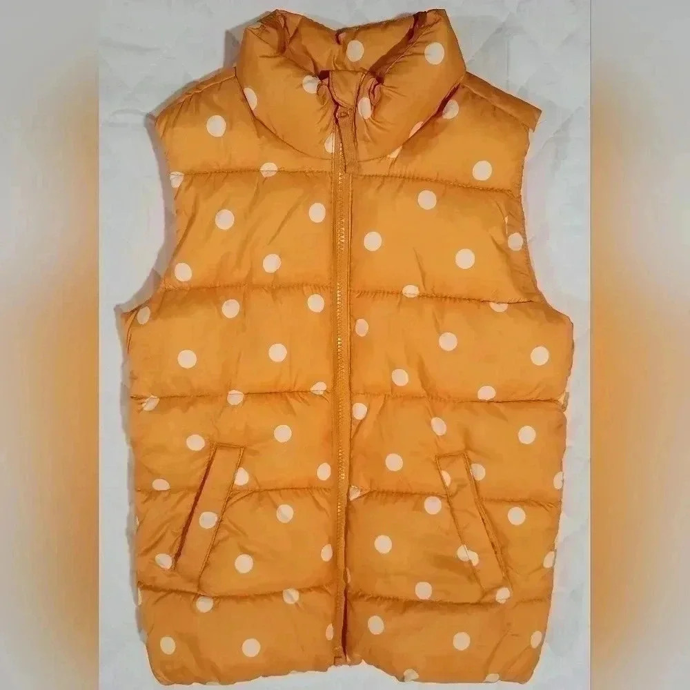 Old Navy Girls Yellow Polka Dot Puffer Vest L 10/12 Cozy Fall Winter Layer